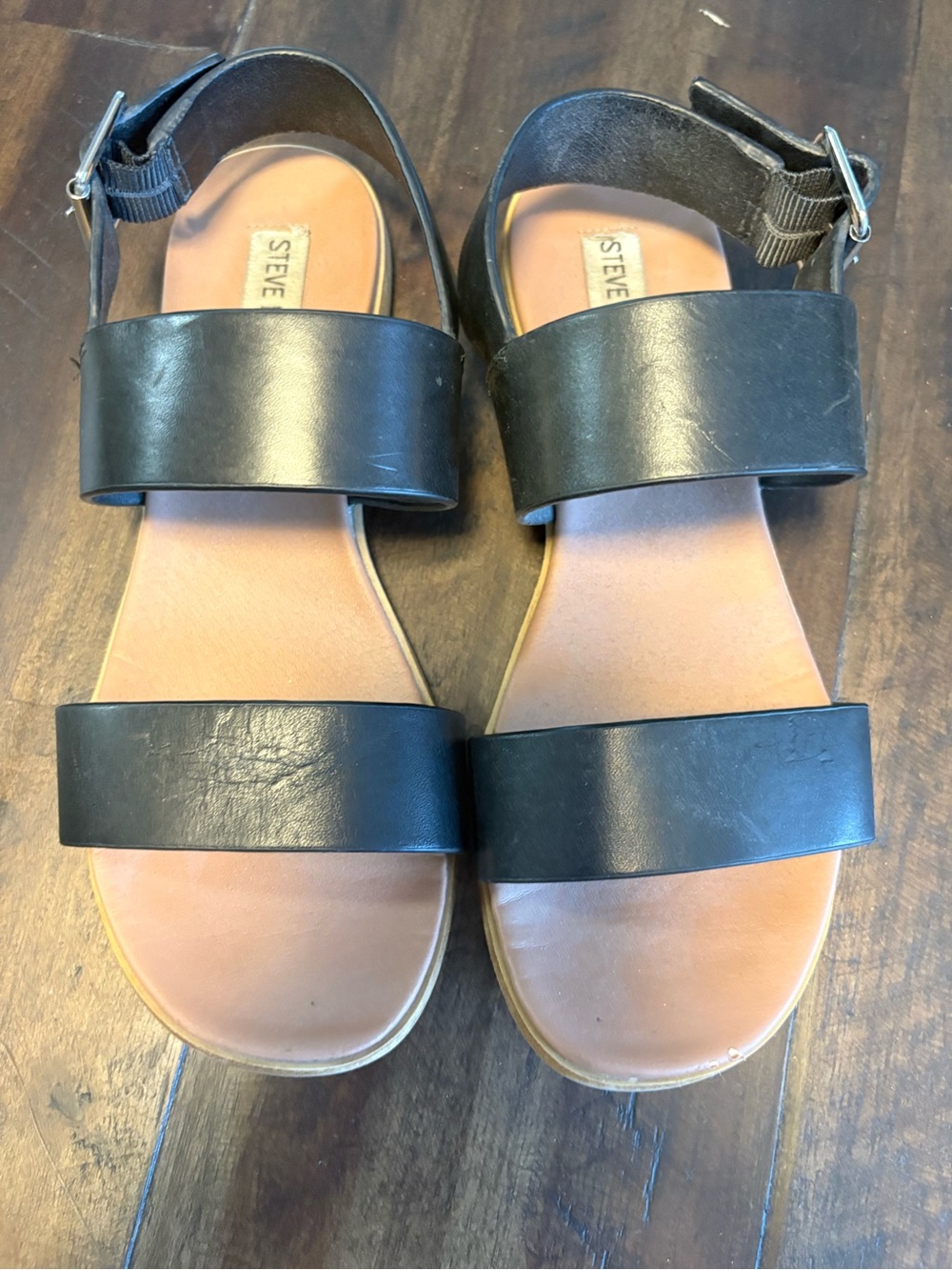 Steve Madden Black Double-Strap Leather Sandals